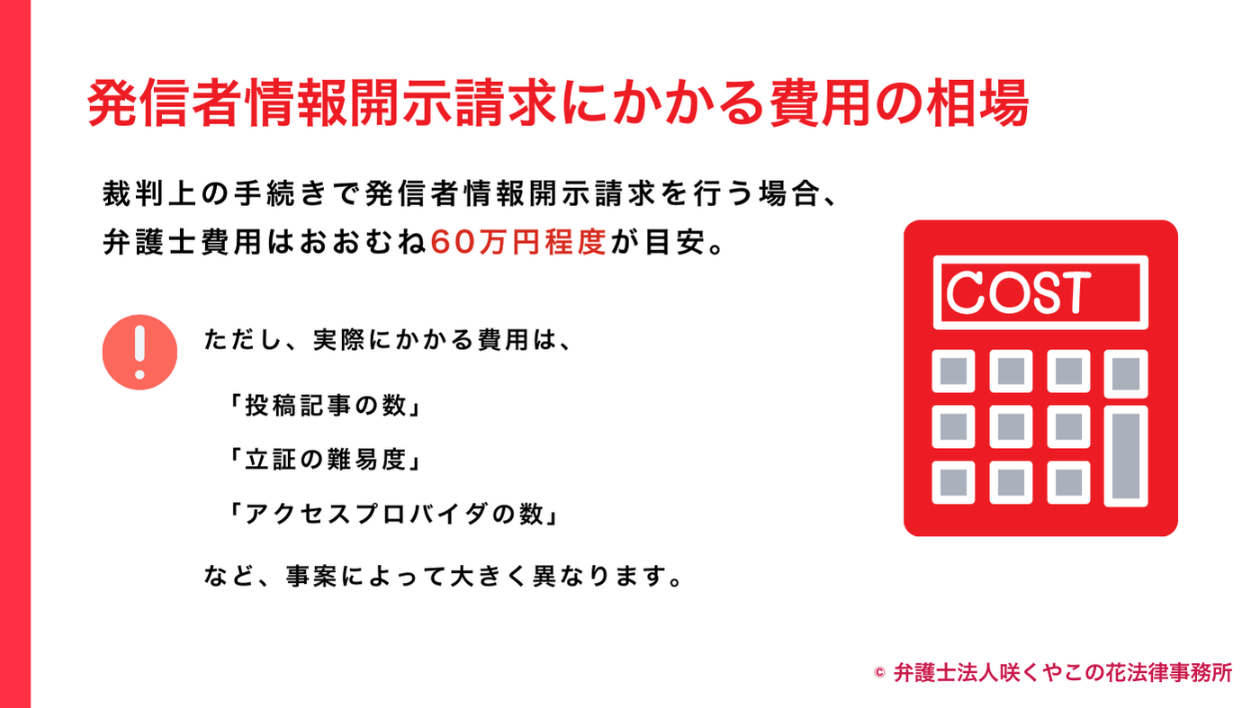 ネット上の発信者情報開示請求にかかる費用の相場は？