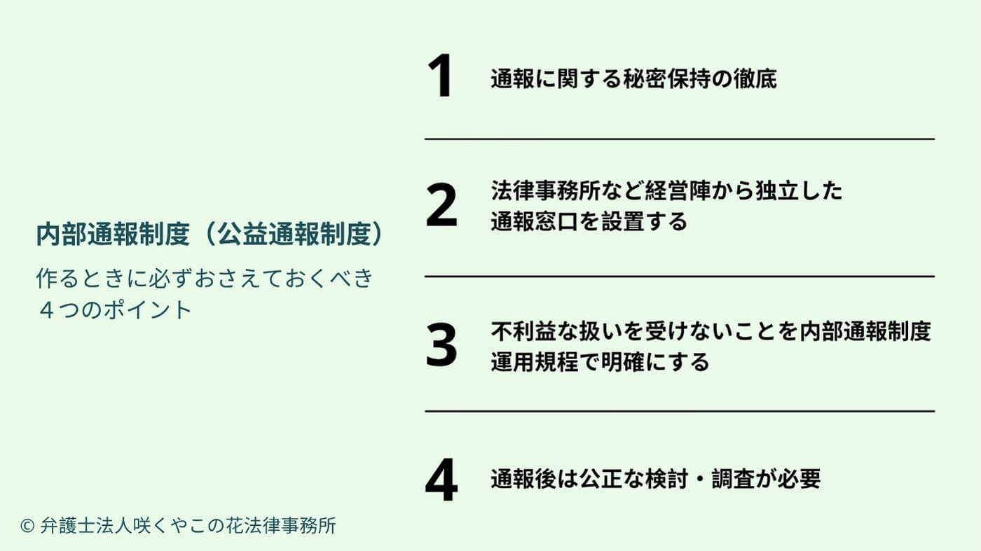 内部通報制度（公益通報制度）を作るときに必ずおさえておくべき４つのポイント