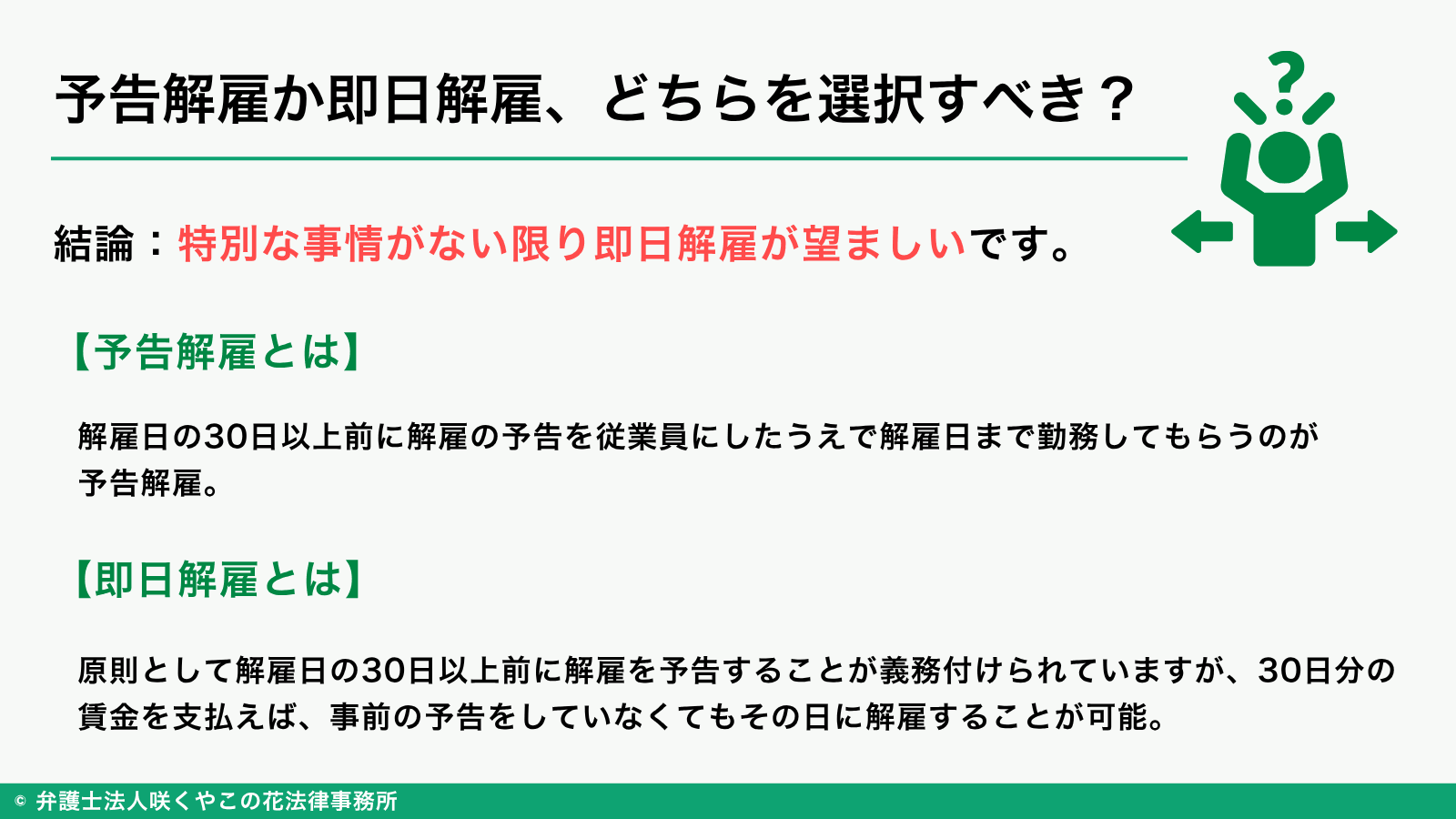 予告解雇か即日解雇かの選択について