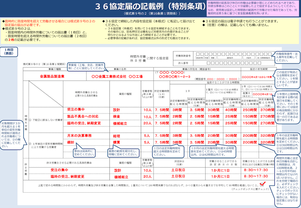 特別条項の記載例