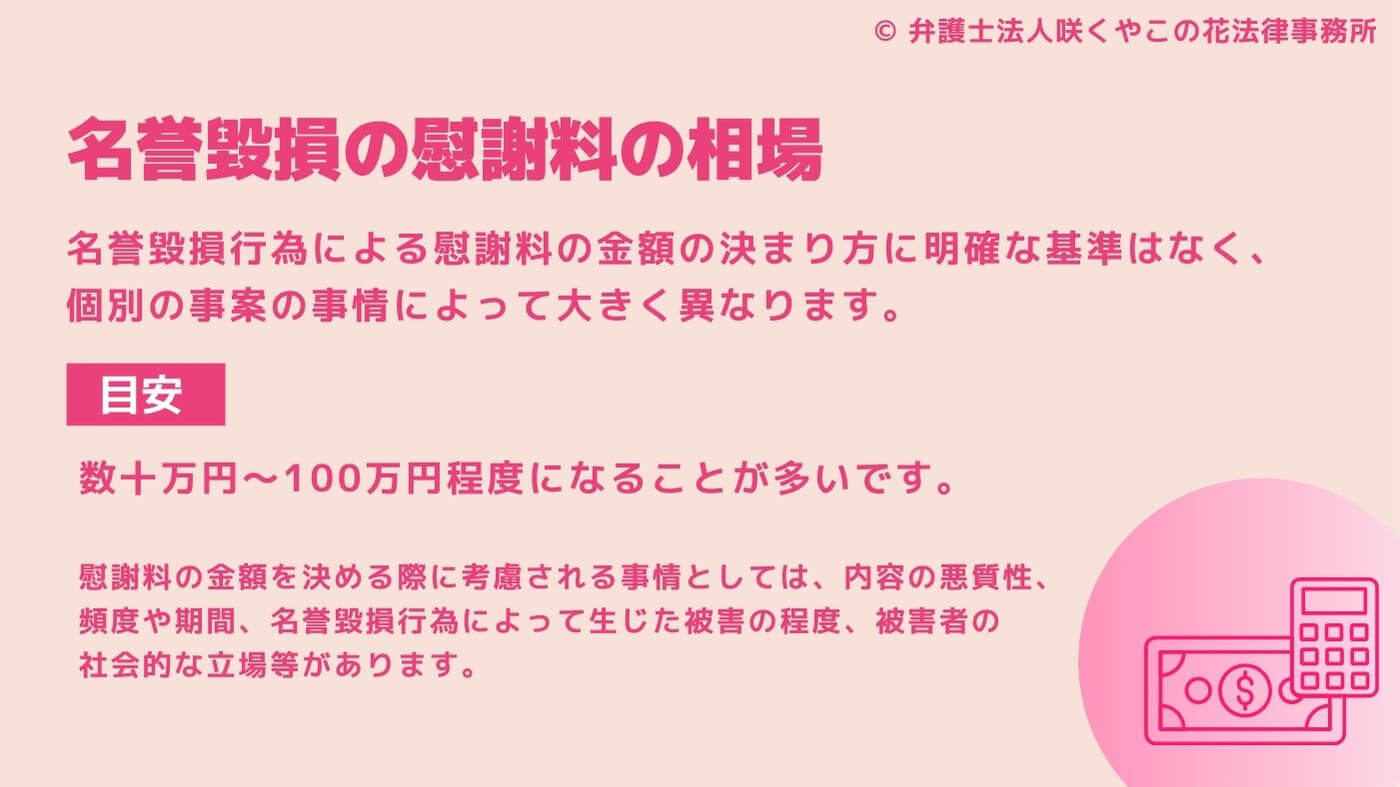 名誉毀損の慰謝料の相場はどのくらい?