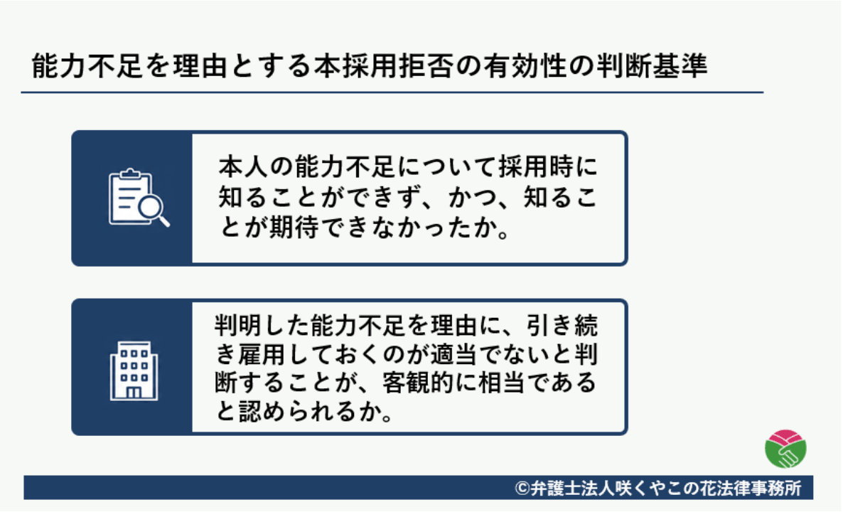 能力不足を理由とする本採用拒否が有効になる判断基準とは?